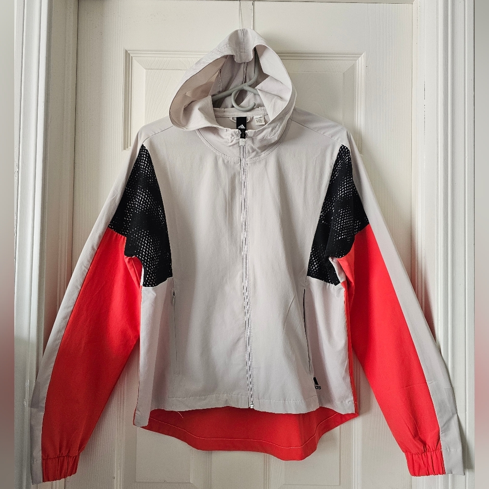 EXELLENT ADIDAS Track Jacket Womens Lightweight Color: Black Salmon Tan SZ M - Picture 3 of 16